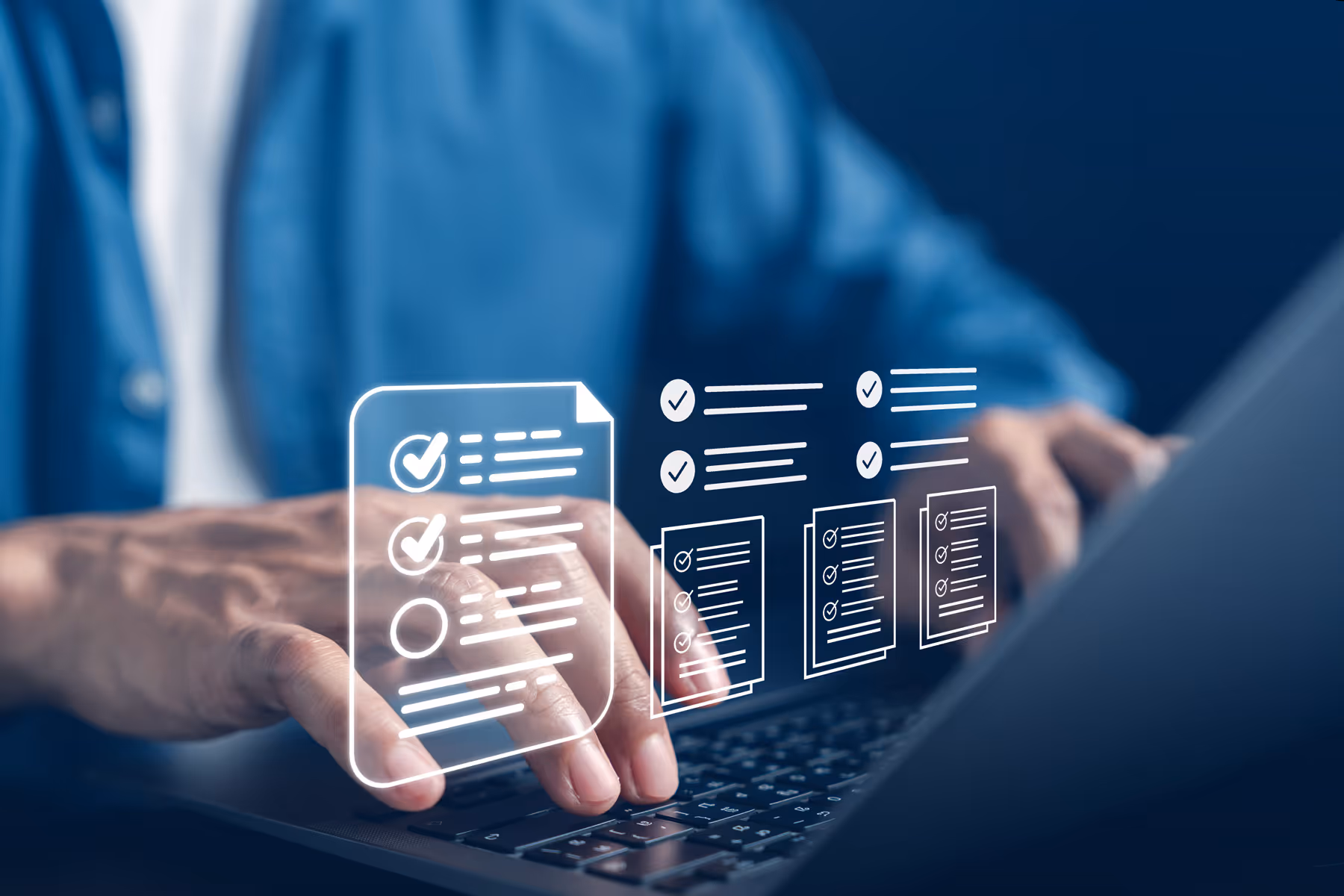 Image of laptop and checklist for cybersecurity and compliance